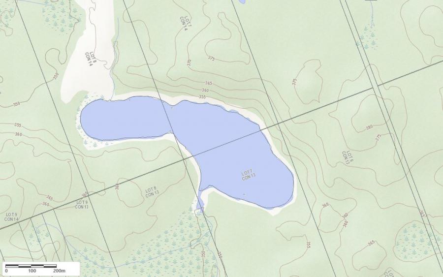 Topographical Map of Crozier Lake in Municipality of Ryerson and the District of Parry Sound